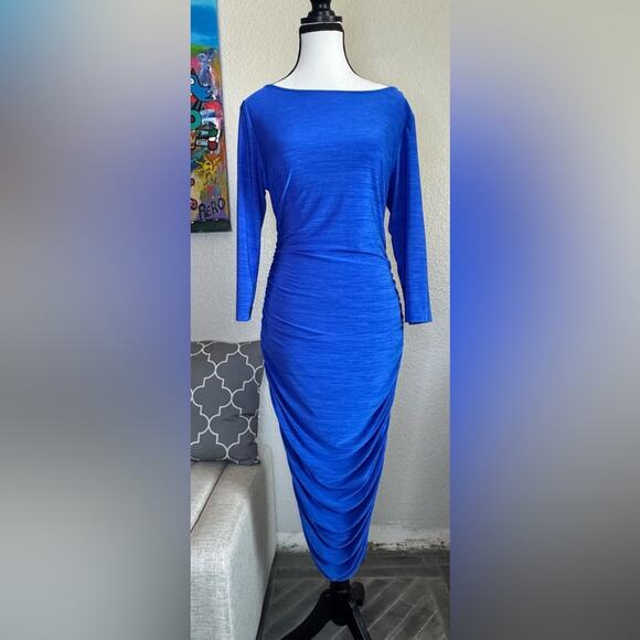 Catherine Malandrino Blue Ruched Long Sleeve Bodycon Dress | Size M - Picture 1 of 7
